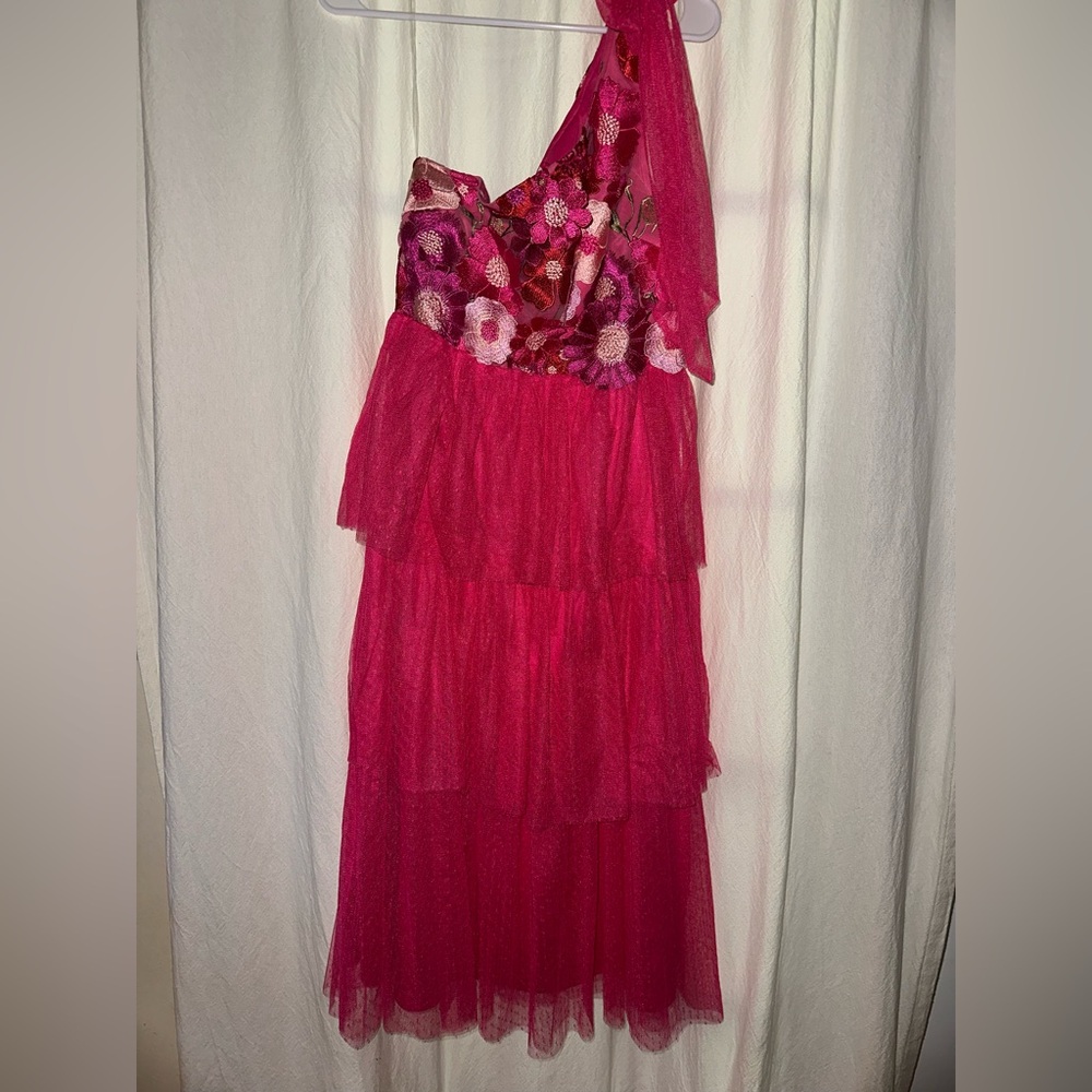 Entro Pink Ruffle Flower Tulle Midi Dress - Picture 4 of 16